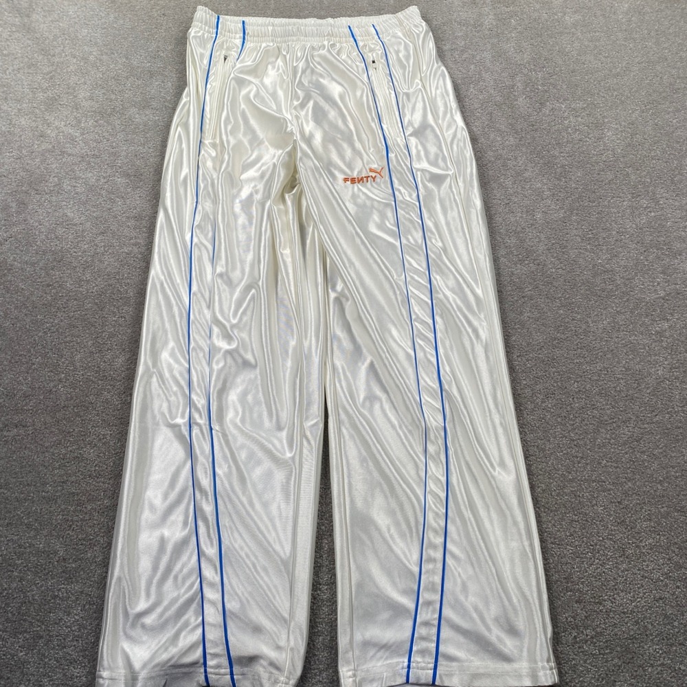 PUMA FENTY T7 Track Pants Womens Large White Satin Wide Leg Rihanna 635746 87